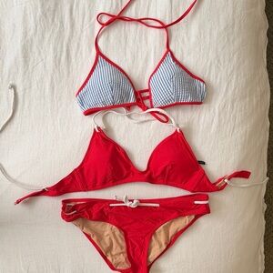 Jcrew Red and White Striped Bikini Set